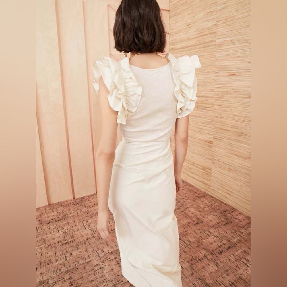 Ulla Johnson Isabella Ruffled Midi Dress in Ivory Melange Beige Size: XS - Picture 15 of 15